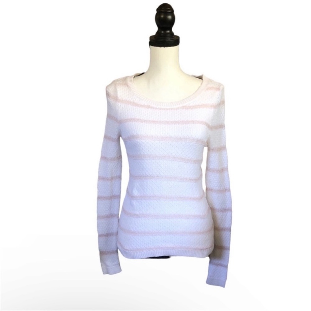 SALE LC Lauren Conrad Ethereal White Pink Stripe Knit Sweater Ribbon Coquette XS
